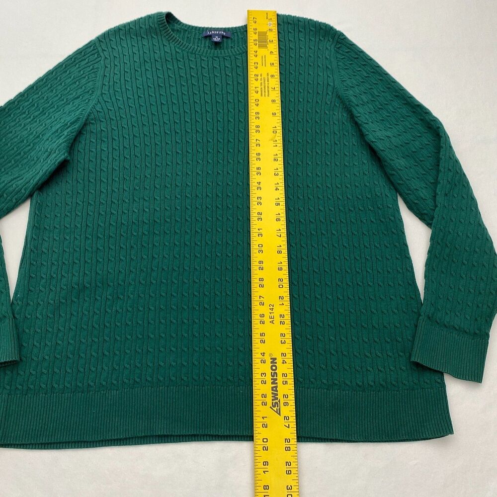 Lands End Cable Knit Sweater Green Cotton Knit Pullover Preppy Classic Size 1X - Picture 8 of 10